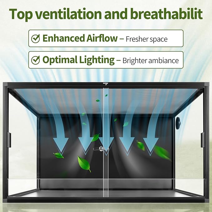 Wacool Terra 120 Gallon Reptile Tank, Large Terrarium for Bearded Dragons, Snakes, Leopard Geckos, Sliding Door & Top Ventilation, 48" x 24" x 24" Easy-to-Maintain Reptile Enclosure