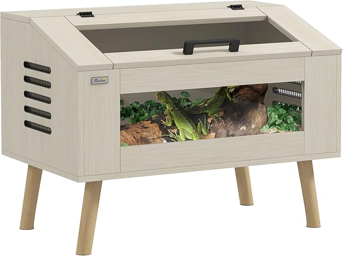 PawHut Reptile Terrarium 30 Gallon Top Opening Reptile Tank with Glass Windows Air Ventilations, Wooden Hamster Cage for Snakes Lizards Horned Frogs Chameleons Gerbils, 31.5" x 20" x 24"