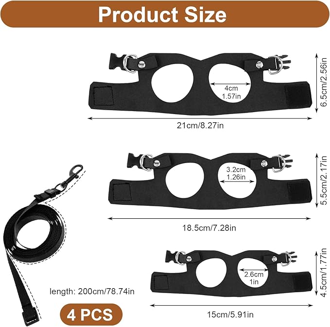 3 Pack Bearded Dragon Harness and Leash Set, Adjustable Nylon Bearded Dragon Accessories with 3 Sizes Vests, 6.56ft Lead for Reptile Training & Walking Accessories(Black)