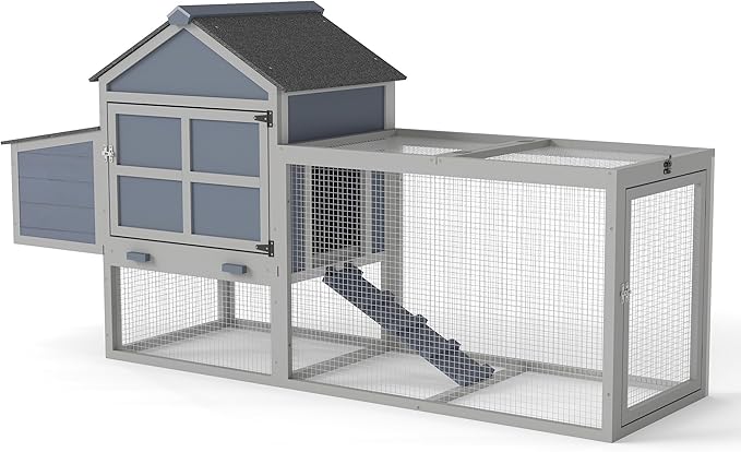 COZIWOW Outdoor Chicken Coop, Wooden Hen House with Nesting Box, Run, Resting Room, Ramp, Pull-Out Tray, Weatherproof, Patio Garden Pen Hutch for Ducks Poultry Pets, Easy to Clean, Gray (Normal)