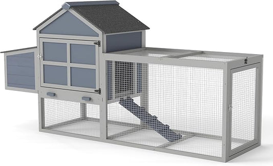 COZIWOW Outdoor Chicken Coop, Wooden Hen House with Nesting Box, Run, Resting Room, Ramp, Pull-Out Tray, Weatherproof, Patio Garden Pen Hutch for Ducks Poultry Pets, Easy to Clean, Gray (Normal)