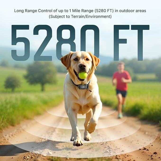 My Pet Command Long Range Dog Training Collar with Remote 1 Mile/5280 Ft Safe Static Vibrate, Tone, Flashing Beacon Lights, Rechargeable Waterproof Remote device, add up to 2 Collars. Xtra Collar only