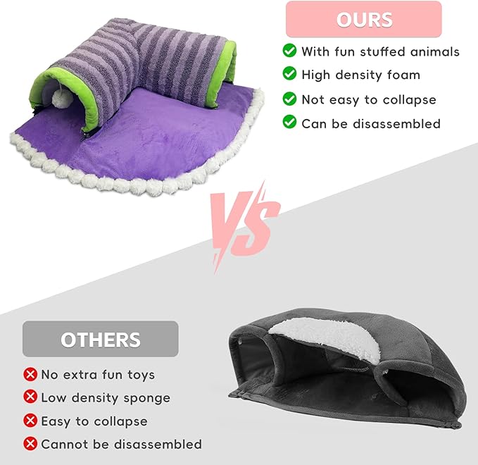 PINVNBY Guinea Pig Hideout Tunnel Bed Washable & Removable Rabbit Tubes Cozy Small Animal Tunnel Toys Guinea Pig Accessories for Hamster Hedgehog Chinchilla Ferret (Purple)