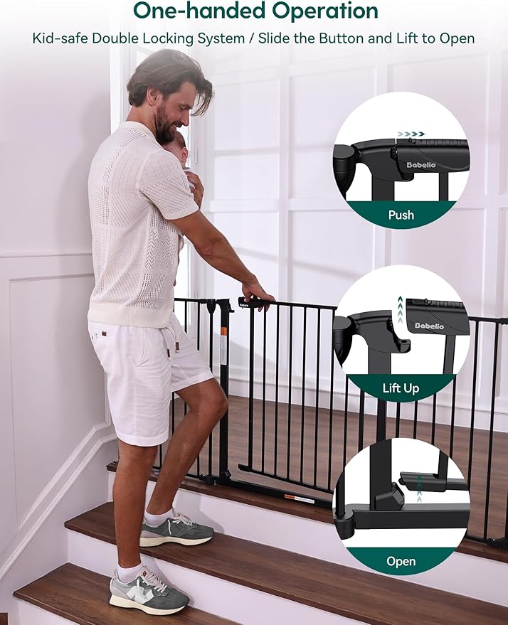 Babelio Baby Gate Extra Wide, Auto Close Dog Gate Pet Gate for House Stairs Doorways Fireplace (Black, 104" Wide Gate - 5 Panels)
