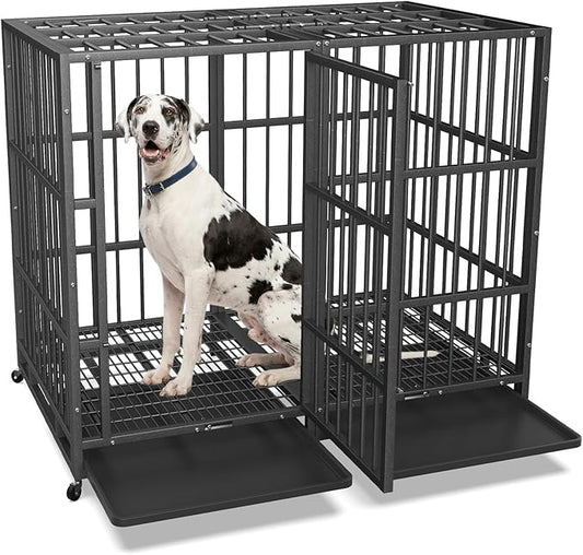 54 in Heavy Duty Dog Crate for Large Dogs, Dog Kennel Indoor with Removable Tray and Lockable Wheels, Easy to Clean, XL Dog Cage for Large and Medium Dogs