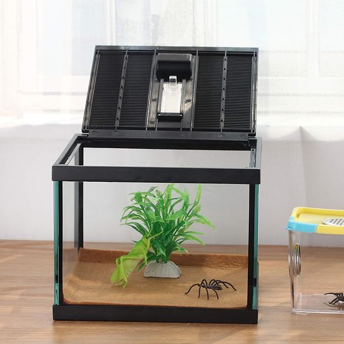 crapelles Reptile Amphibians Tank, 7.8x7.8x5.9 inches Terrarium Glass Box for Small Pet, Ventilation Transparency Clearly Visible Habitat