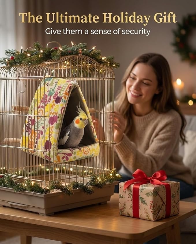 ANZOME Warm Bird Nest Hammock for Cage – Claw-Safe Anti-Tangle Fleece Winter Snuggle Hut with Reinforced Anti-Collapse Walls & 2 Washable Mats – Large Hanging Cave for Conures, Cockatiels, Parakeets
