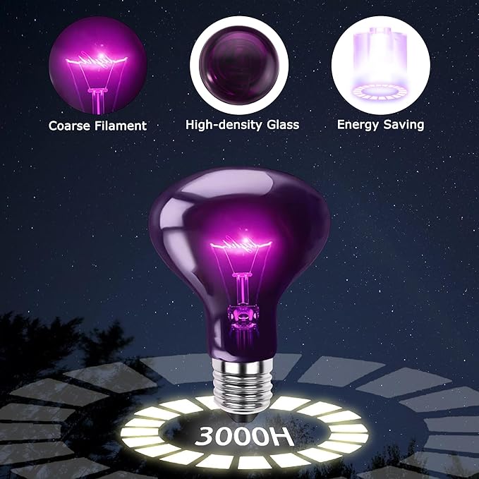 HARTOMPET 75W Reptile Night Light Bulb - Purple Basking Lamp for Lizards, Snakes, & Turtles