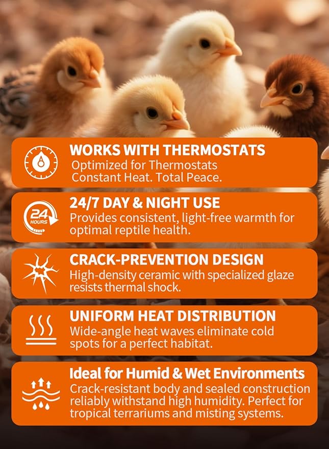 WUHOSTAM 75W 2 Pack Ceramic Reptile Heat Lamp, Pet Heat Emitter Bulbs, No Light Emitting Brooder Coop Heater for Reptile and Amphibian, Snake, Turtle, Lizard, Bearded Dragon, Black