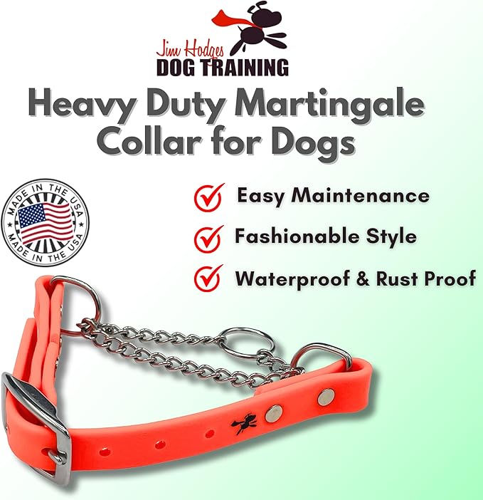 Martingale Collar for Dogs, Biothane, Stainless Steel Hardware, No Pull, Made in The USA, Professional Grade, XL, Orange