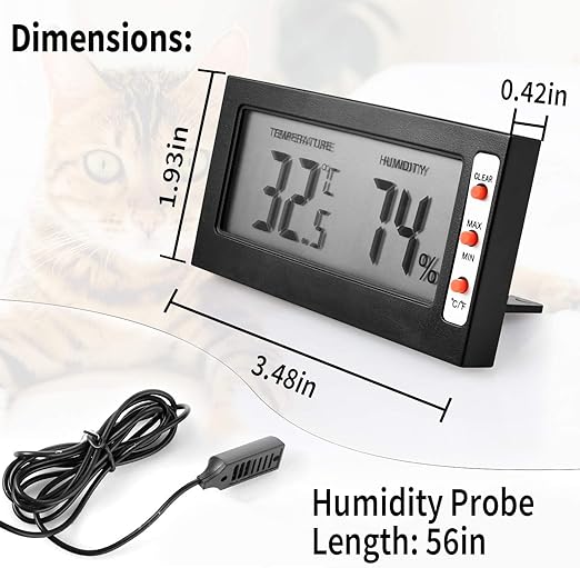 Simple Deluxe Digital Thermometer and Humidity Gauge with Remote Probes for Brooder Reptiles Terrarium, 4 Pack, Black