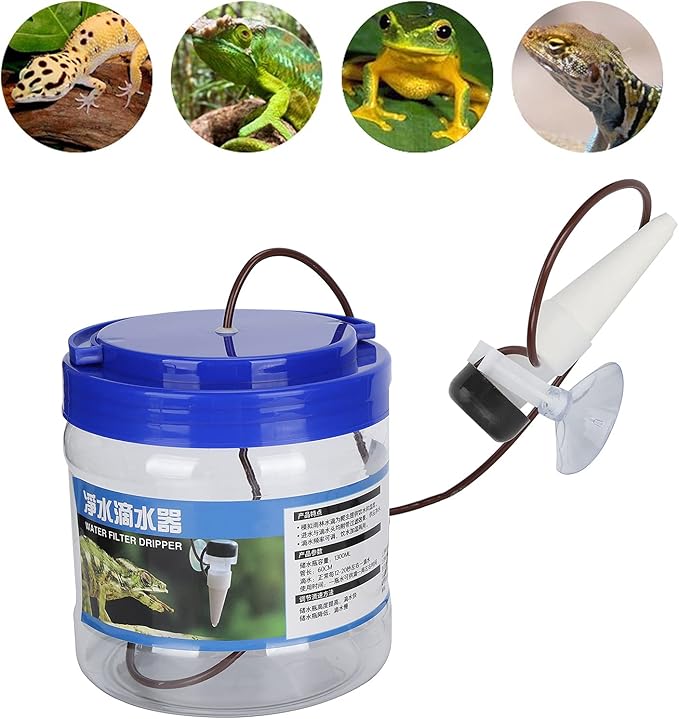 Reptile Dripper Kit with Filtered Drip Head, Easy Control Dripping for Geckos, Lizards. 1300ML Bottle for Quick or Slow Dripping, Humidification Mat or Soil