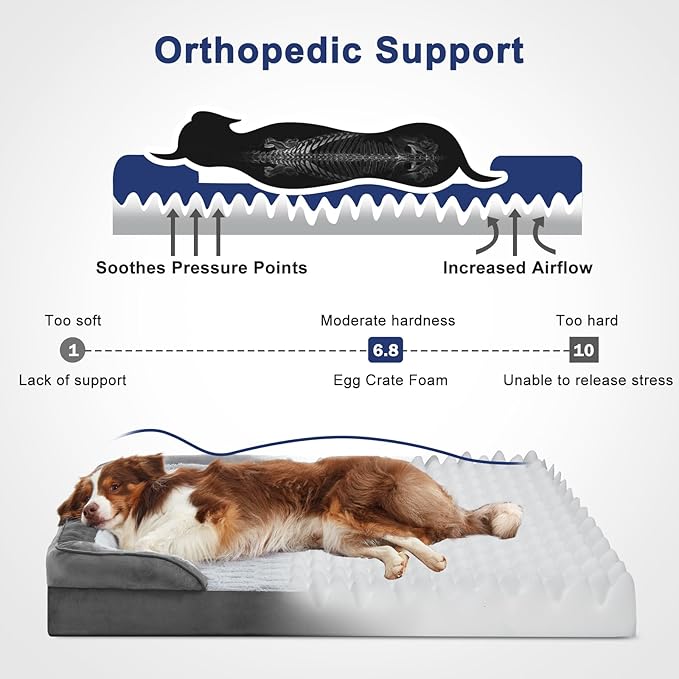 FURTIME Orthopedic Dog Beds for Meidum Large Dogs, Washable Dog Bed with Supportive Foam, Pet Sofa with Removable Cover, Waterproof, Nonskid Bottom