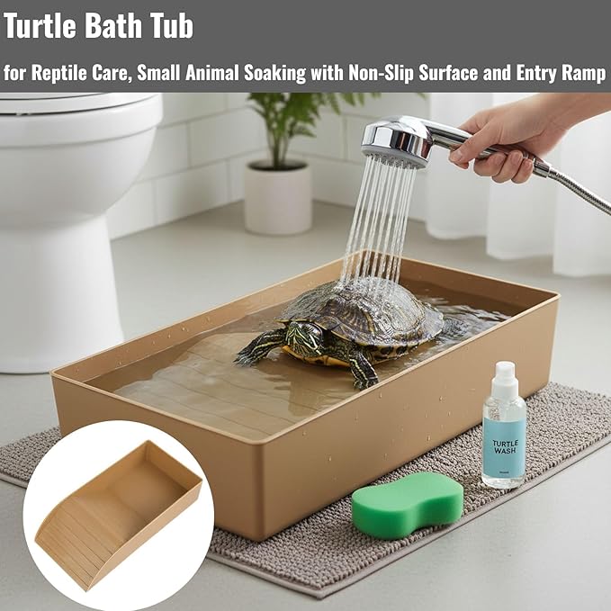 Reptile Bathing Tub with Non-Slip Surface and Entry Ramp for Easy Small Animal Soaking Container