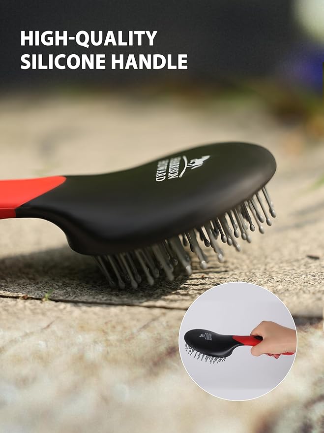 Harrison Howard Horse Grooming Brush Set, 7 Essential Grooming Brushes for Daily Horse Care, Body, Mane, Tail & Shedding Use Red