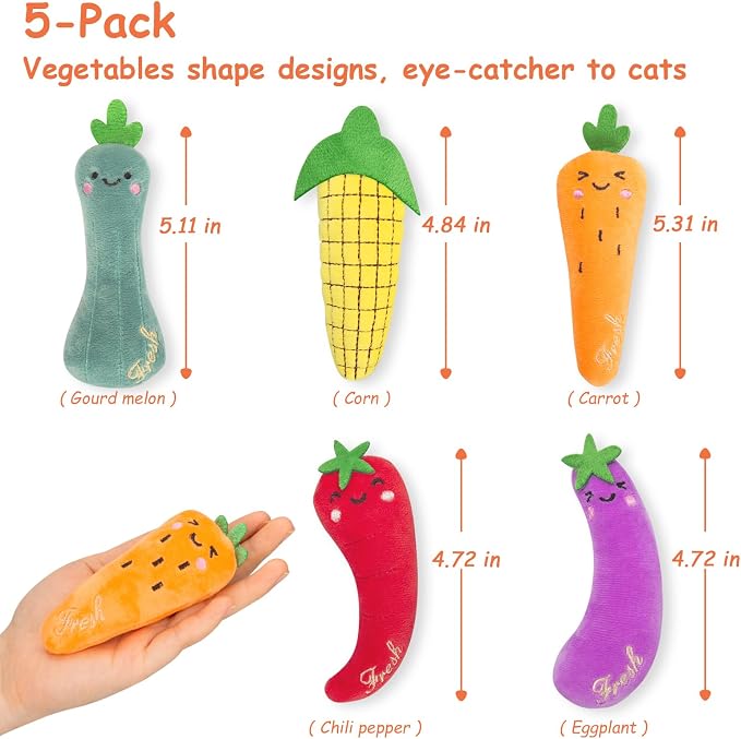 ETEKYER Catnip Cat Toys for Indoor Cats Kitten, 5 Pack, Vegetable Shape - Image 6