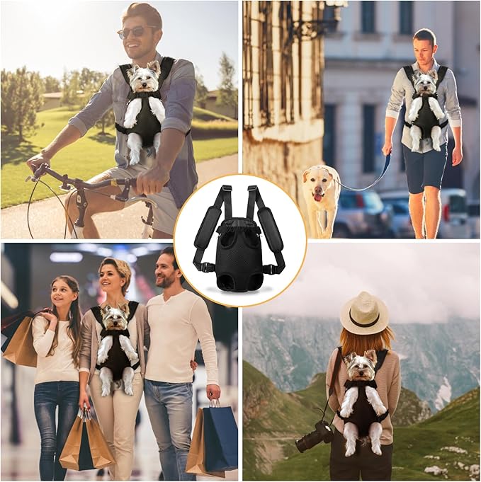 YUDODO 2-Pack Pet Dog Carrier Backpack Adjustable Dog Front Carrier, Legs Out Easy-Fit Dog Travel Backpack Carrier for Hiking Camping for Small Medium Dogs Cats and Rabbits (Large Black+Pink)