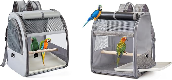 Folded Bird Travel Backpacks Cage with Detachable Perches and Transparents Window for Pet Light Weight Cockatiel Travel Carriers Backpacks