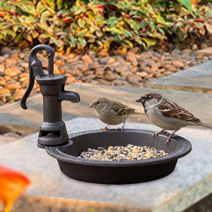Bird Feeder Bird Water Bowl Weather Resistant Stable Vintage Yard Ornament Birdfeeder for Patio Courtyard Outdoor