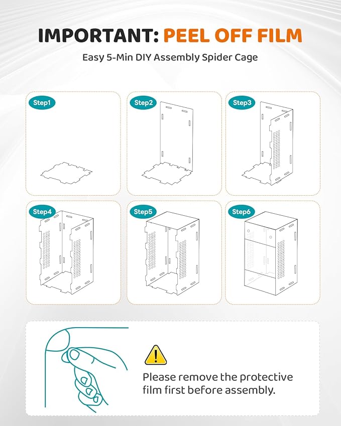 DIY Jumping Spider Enclosure,4.7"x4.7"x7.9" Escape-Proof Spider Terrarium,Small Invertebrate Acrylic Accessories Set,with Temperature and Humidity Detector,Platform,Hide,Tweezer,Feeding Bowl
