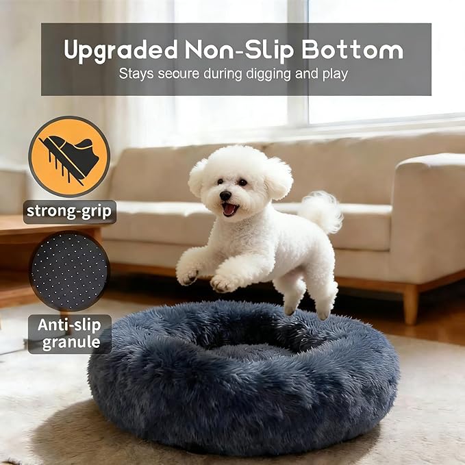 Comfort Donut Dog Bed for Small Dogs, Cat Bed & Pet Bed for Indoor Use, Medium Size with Soft Plush, Round Dog Beds for Large Dogs and Cats (Gray, 32''Lx32''Wx8''Th)