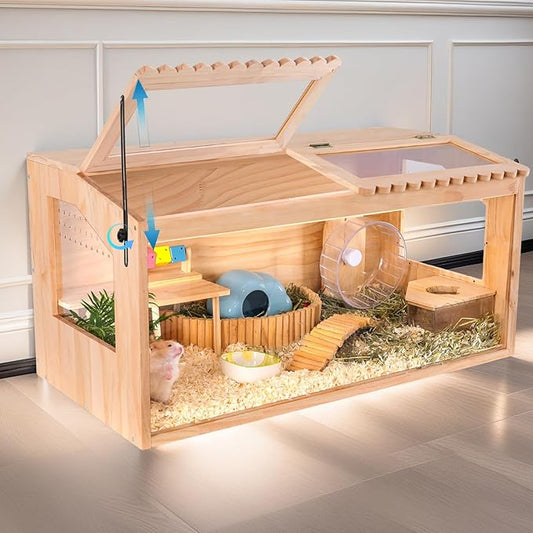 Wooden Hamster Cage,48" Lx20 Wx20 H Large Hamster Cage,2 Washable Liners & 2 Adjustable Ventilation Window. Small Animal Cage for Dwarf Syrian Hamsters Degus Mice & Other Small Pets.
