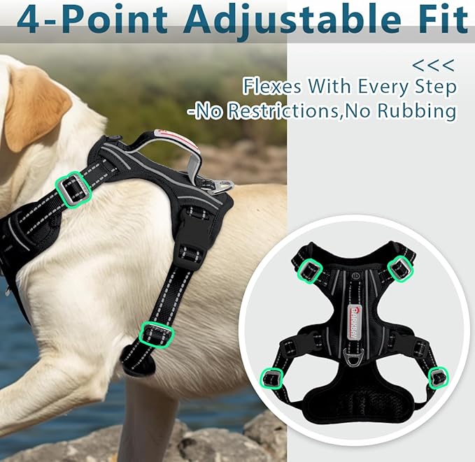 BARKBAY Dog Harness No Pull Oxford with ID Tag Pocket - Heavy Duty, Reflective, Easy Control for Large Dogs(Black Oxford,XL)