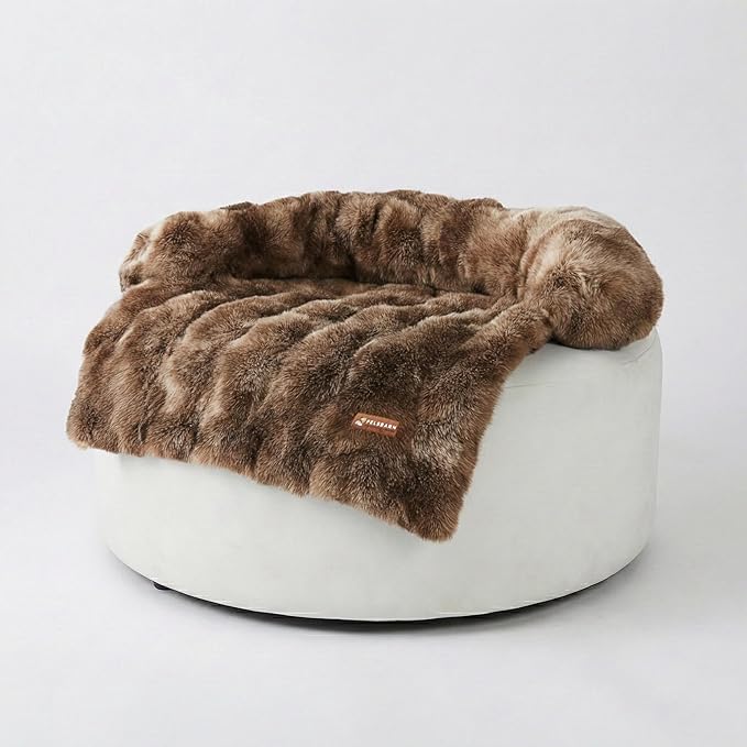 Pelsbarn Dog Bed for Couch, Luxurious Sofa Bed for Dogs with Non-Slip Oxford Bottom - Faux Rabbit Fur with Removable Cover, Large, Latte Swirl Color - 33x33 in