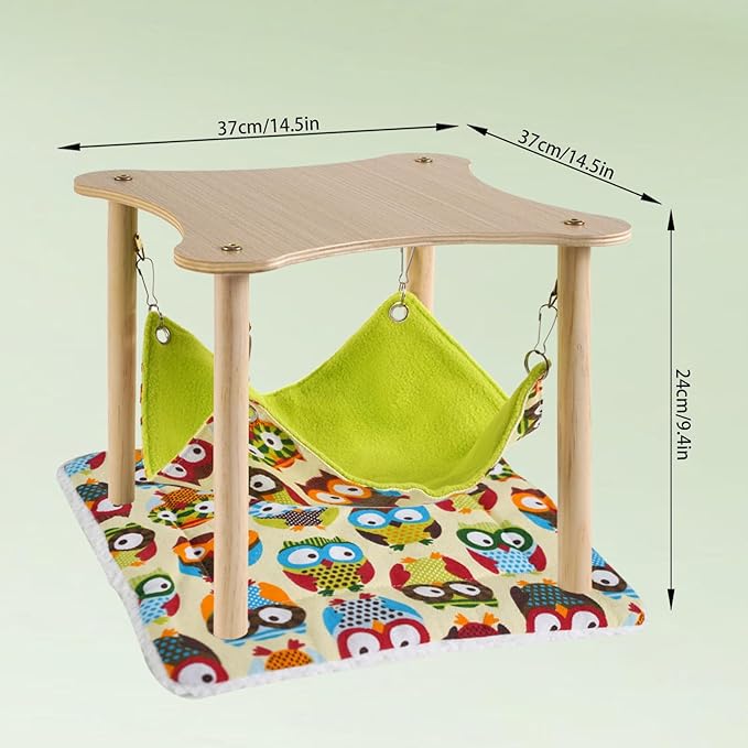 Guinea Pig Hammock with Soft Mat, Wooden Guinea Pig Hideout Toys with Double-Sided Hanging Hammock Bed for Hamster Chinchilla Rat Bunny Ferrets Sleeping Hiding