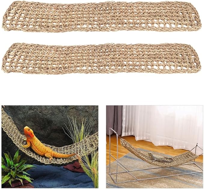 Mipcase 2Pcs Reptile Seagrass Hammock Lizard Hammock Hanging Ladder Lounger Climbing Accessories for Gecko Lizard Snake Hermit Crabs Geckos Other Small Animal Habitat Sleep Bed