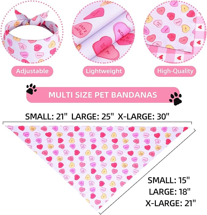 Valentine's Dog Bandanas Small 1PCS, Triangle Reversible Sweetheart Scarf for Boy and Girl, Love Bibs Accessories for Small XS Dogs Cats