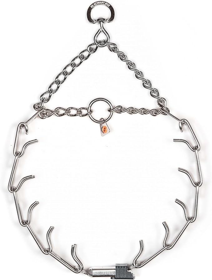 Herm Sprenger Dog Training Prong Collar with Quick Release Cliclock Buckle & Swivel Ring | Adjustable Length German Made Stainless Steel Collar for Small to Medium Dogs Up to 15" Neck (2.25mm Prongs)