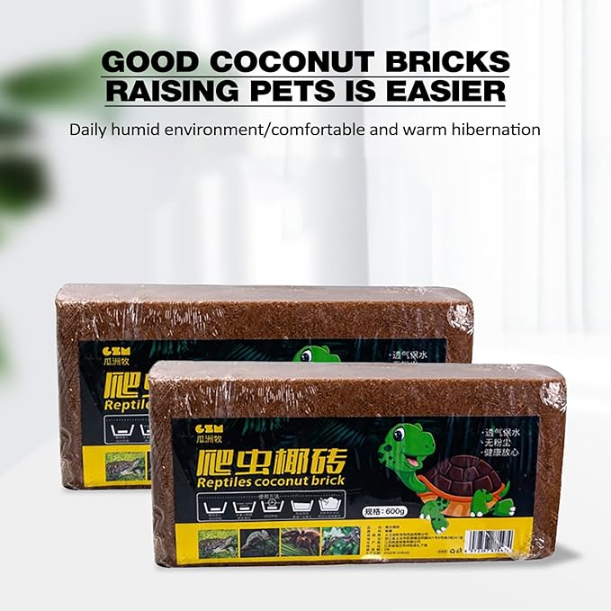 Compressed Coconut Chip Substrate for Reptiles Coco Husk Bedding Brick for Ball Pythons, Snakes, Tortoises, Geckos, Frogs, or Lizard Terrarium Tanks