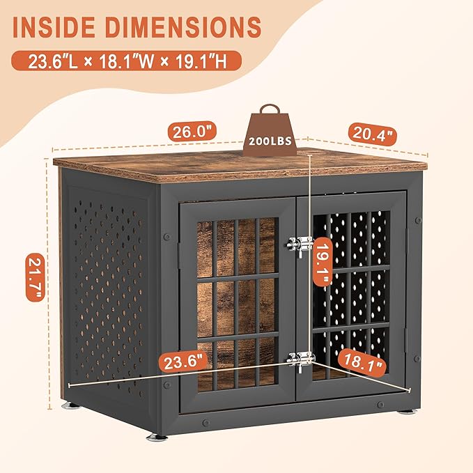 rehomerance 26" Heavy Duty Dog Crate Furniture for Small Dogs, Metal Kennel for High Anxiety Dogs, Chew Proof Pet Cage Indoor, Decorative Dog Kennel End Table