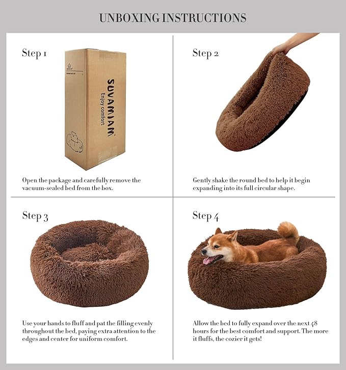Comfort Donut Dog Bed for Small Dogs, Cat Bed & Pet Bed for Indoor Use, Medium Size with Soft Plush, Round Dog Beds for Large Dogs and Cats(Coffee, 32''Lx32''Wx8''Th)