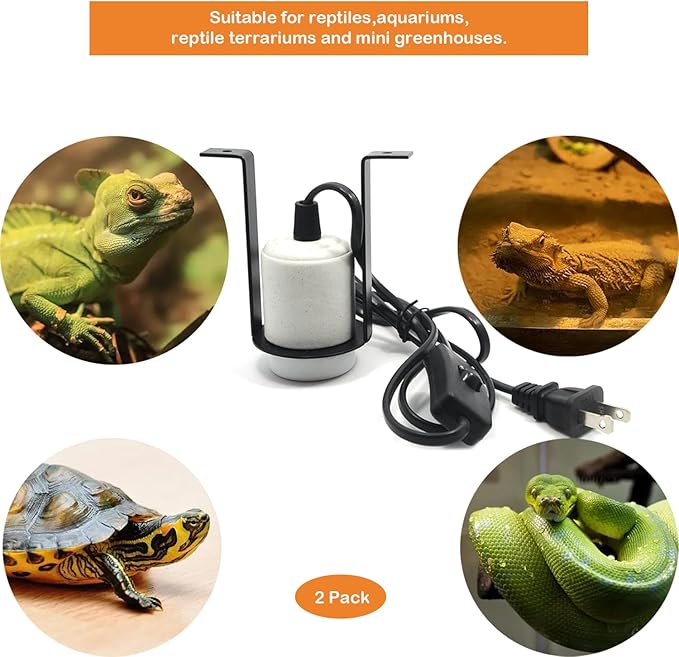 2-Pack Reptile Ceramic Heat Lamp Holder Pet Heater Bracket Reptile Light Fixture for Heat Lamp Bulb Terrariums Habitat Lizard Tortoise(Bulb Not Included)