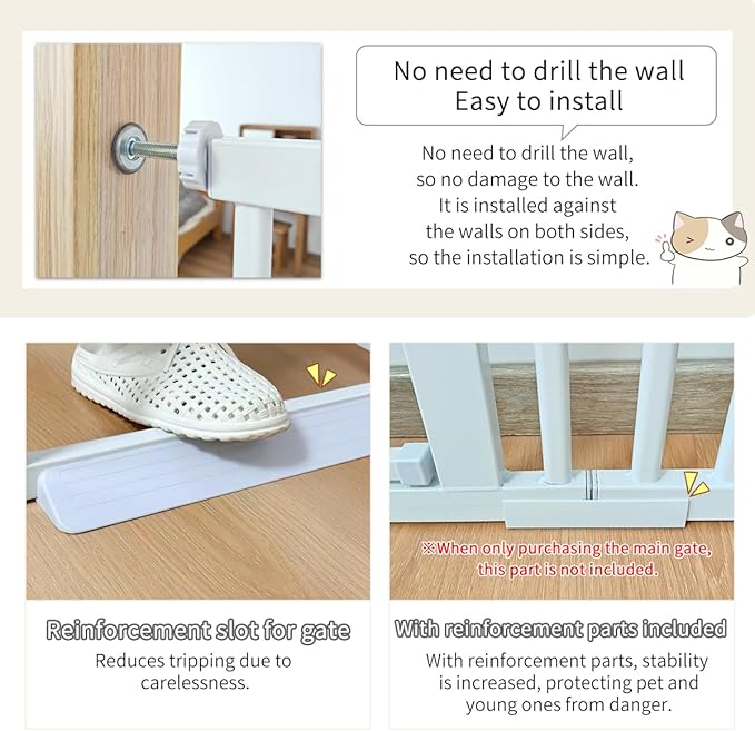 Lumizone Extra Tall Cat Gate 55.12" High Pressure Mounted Extra Wide 2025 New (17 Sizes) 1.37" Gap No Drilling Auto-Close One-Handed Operation Tall Pet Gate for Dogs(White, 55.12" H x 29.92"-38.38" W)