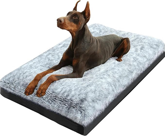 KISYYO Premium Washable Orthopedic Dog Bed – 41" Extra Large Crate Mat with Non-Slip Base, Plush Support for Pets Up to 90 lbs, Grey