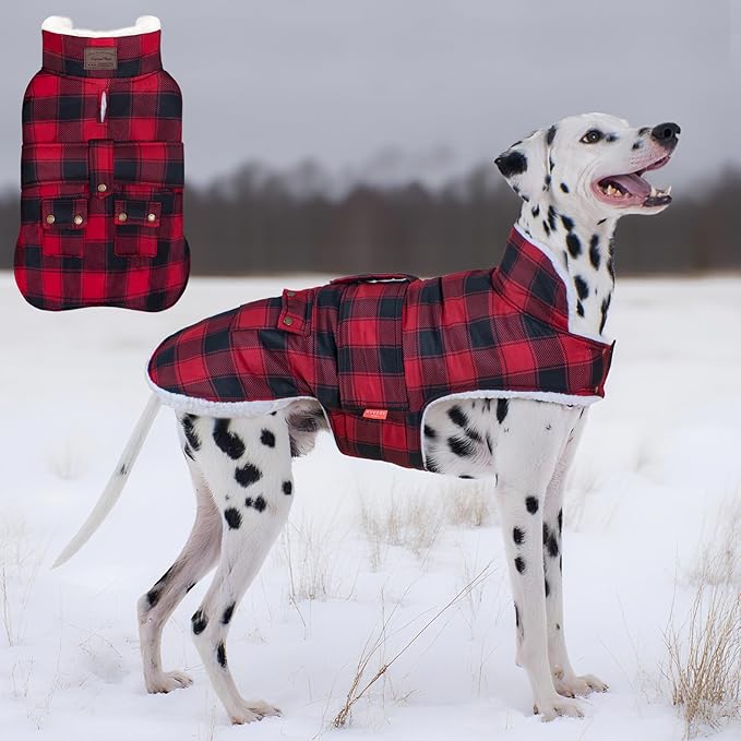 KYEESE Dog Coat Soft Pet Coat with Leash Hole Windproof Dogs Jacket with Fleece Lined Warm Pets Clothes for Cold Weather Thick Pet Winter Puffer Coat with Pocket Waterproof Dog Coats for Large Dogs
