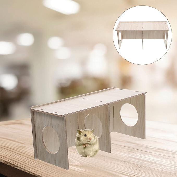 INOOMP Wooden Hamster Hideout Spacious Chewable Cabin for Hamsters and Guinea Pigs Design Comfortable Secluded Home for Pets and Cage Decor