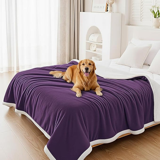 Smiry Waterproof Blanket Throw for Large Dogs, Soft Reversible Dog Blanket for Sofa Couch Bed, Washable Leakproof Sherpa Fleece Furniture Couch Protector(60"x80", Dark Purple/White)