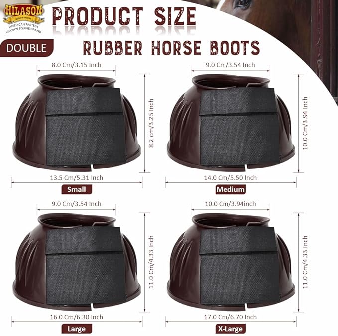 HILASON Western Horse Rubber PVC Ribbed Double Hook and Loop Bell Boots Training Protective Shock Absorbing Leg