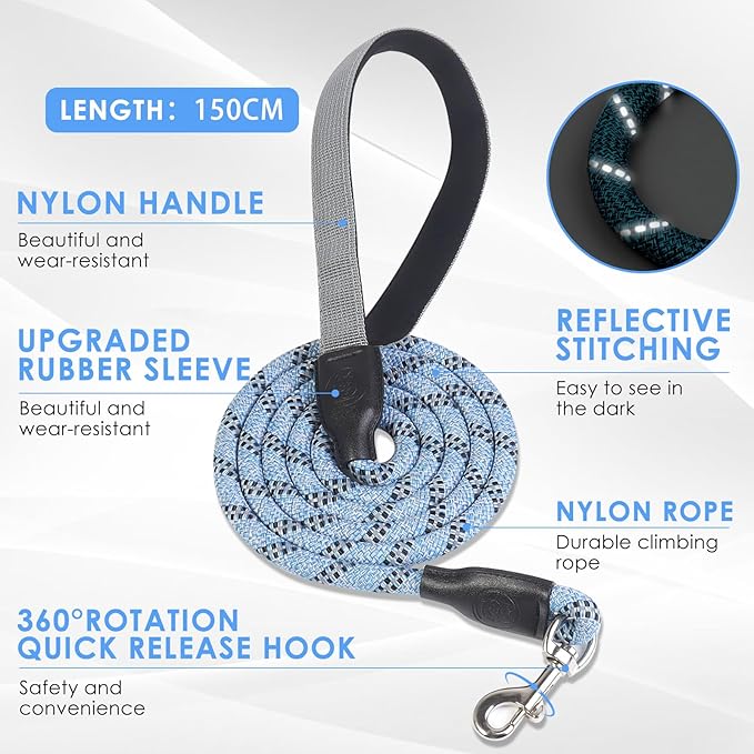 Dog Harness and Leash Set, No Pull Saddle Style Pet Harness, Breathable Mesh Adjustable Reflective Dog Vest for Dogs and Cat Medium Small Harness 2 D-Rings (Blue, L)