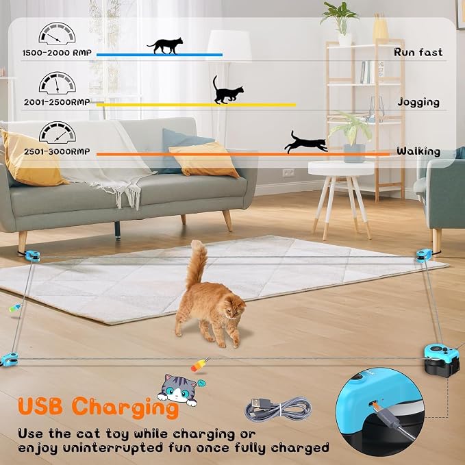 Upgraded Interactive Cat Toy for Indoor, Automatic & Remote Control Cat Chase Toy with Feather Mouse Lure, Adjustable Speed Track, Rechargeable Self-Play Exercise Toy for Bored Cats & Kittens (Blue) - Image 4