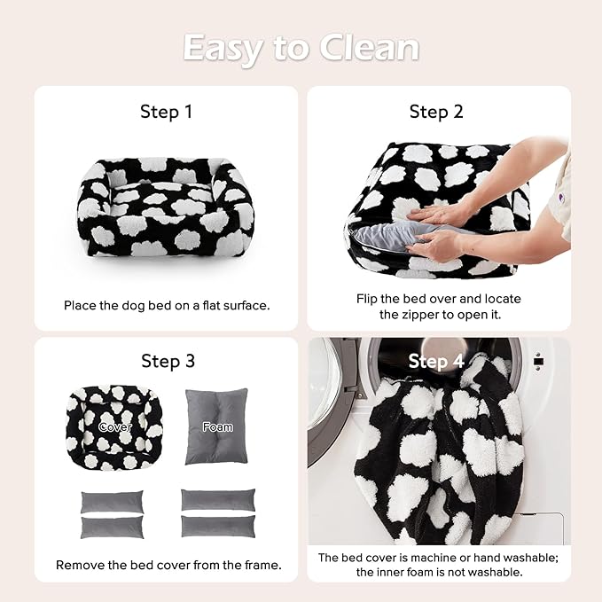JOEJOY Medium Dog Bed Medium Size Dog, Rectangle Washable Orthopedic Pet Bed with Removable Zipper Cover, Cute Soft Calming Puppy Pet Bed with Jacquard Shaggy Plush & Non Skid Bottom