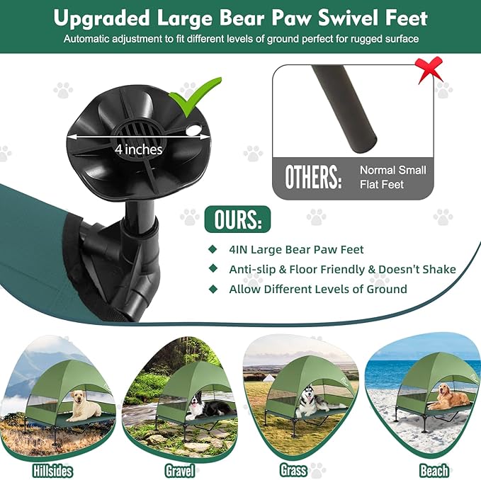 Upgraded Elevated Dog Bed with Canopy, Portable Raised Outdoor Dog Bed with Stable Anti-Slip Feet, Wider Shade Pet Bed Cot, Raised Pet Beds for Large Pets Camping, Indoor & Outdoor Use