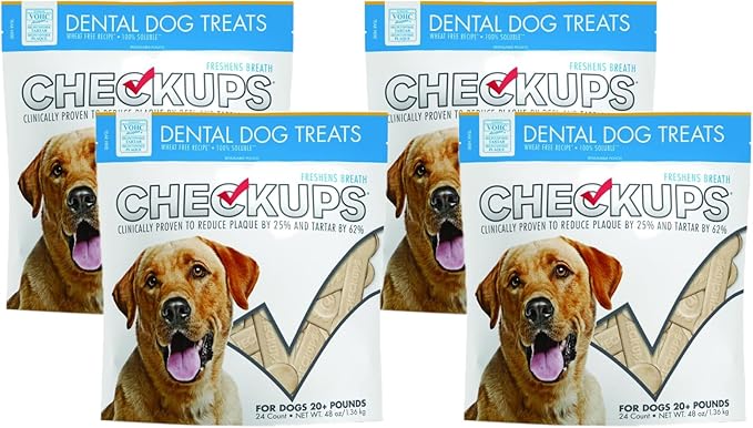 Checkups Dental Dog Treats, 24 Treats - 48 oz. in Each Pack (Pack of 4)
