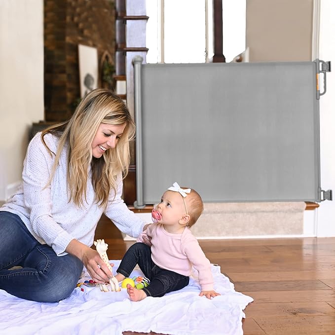 Momcozy Baby Gate, Retractable Baby Gate or Dog Gate 【Easy to USE】 for 33" Tall, Extends up to 55" Wide, for Stairs, Doorways, Hallways, Indoor, Outdoor
