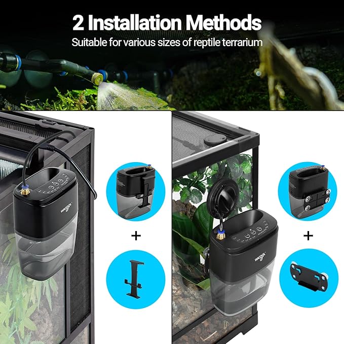 Reptile Mister Fogger, 800ml Portable Terrarium Misting System with 2 Nozzles for Reptile Tanks & Amphibian Enclosures - Black