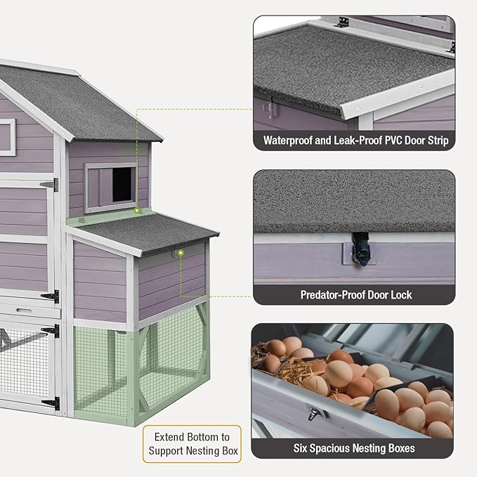 Large Chicken Coop with Run - Wooden Hen House with 6 Nesting Boxes and Removable Tray, 41.3ft² Poultry Pet Hutch Run Cage with Waterproof Asphalt Roof, fold Out House for 4-6 Chickens